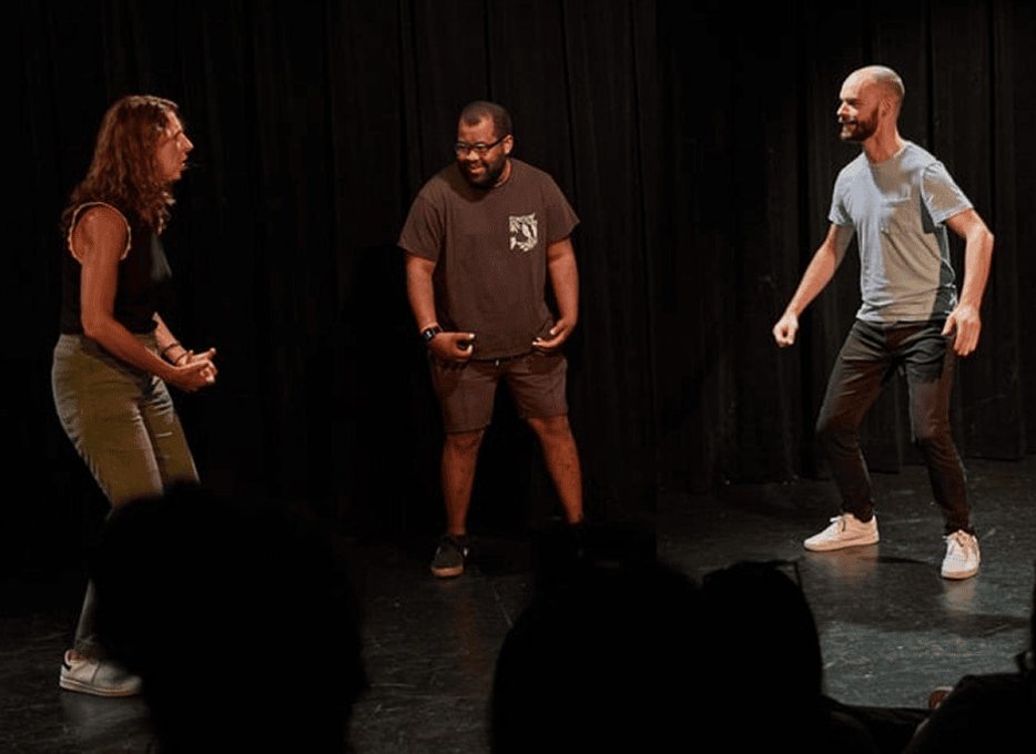 Ensemble practicing group improv scene