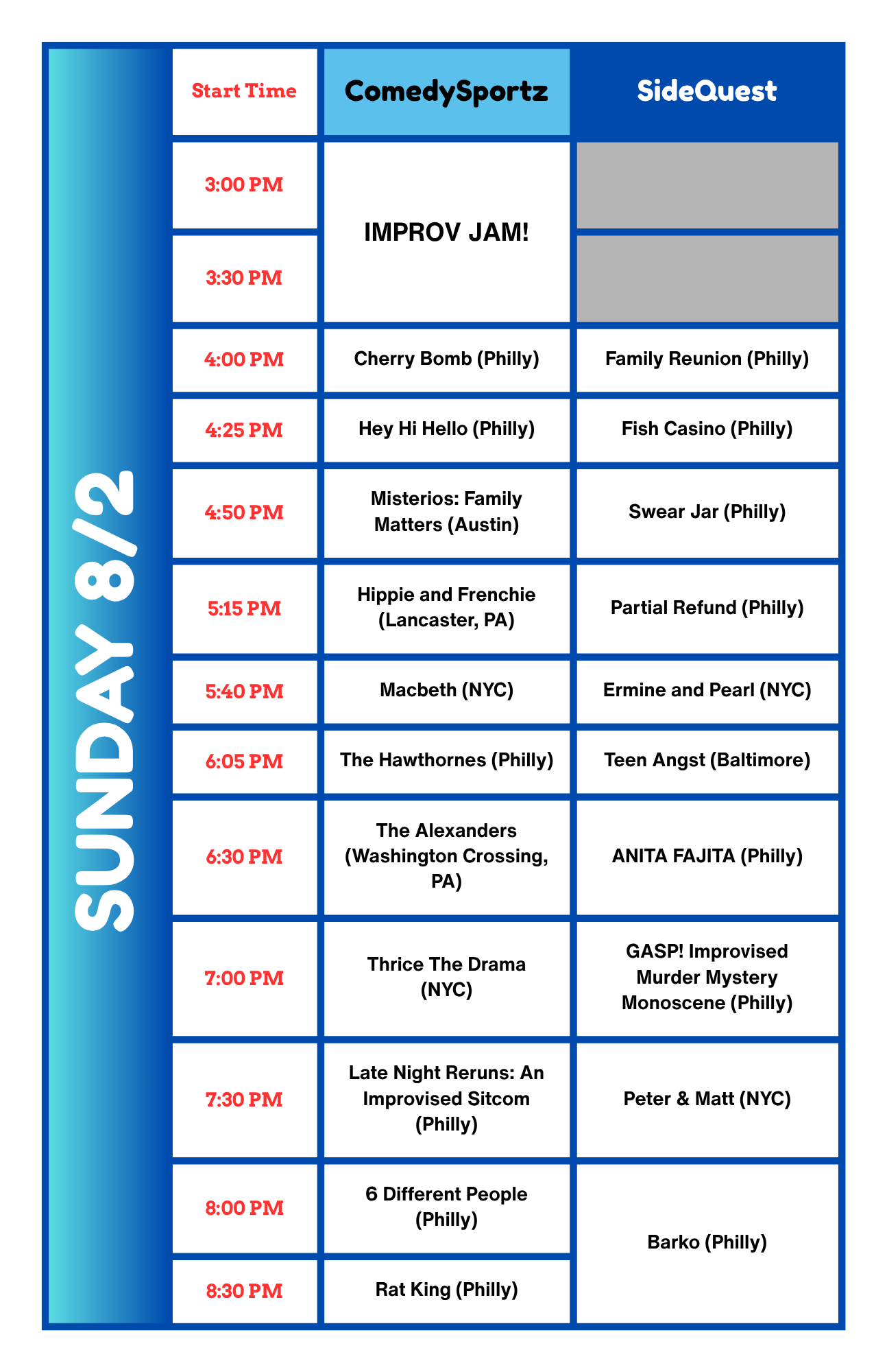 sunday schedule