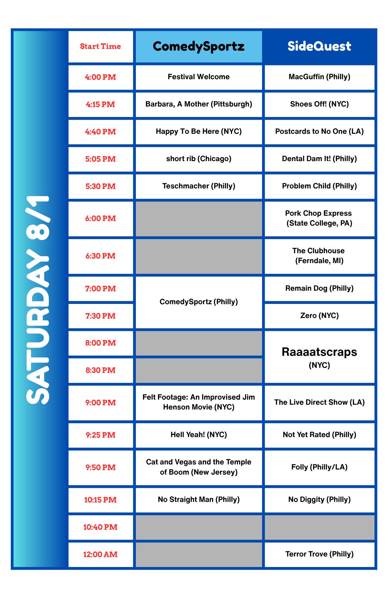 saturday schedule