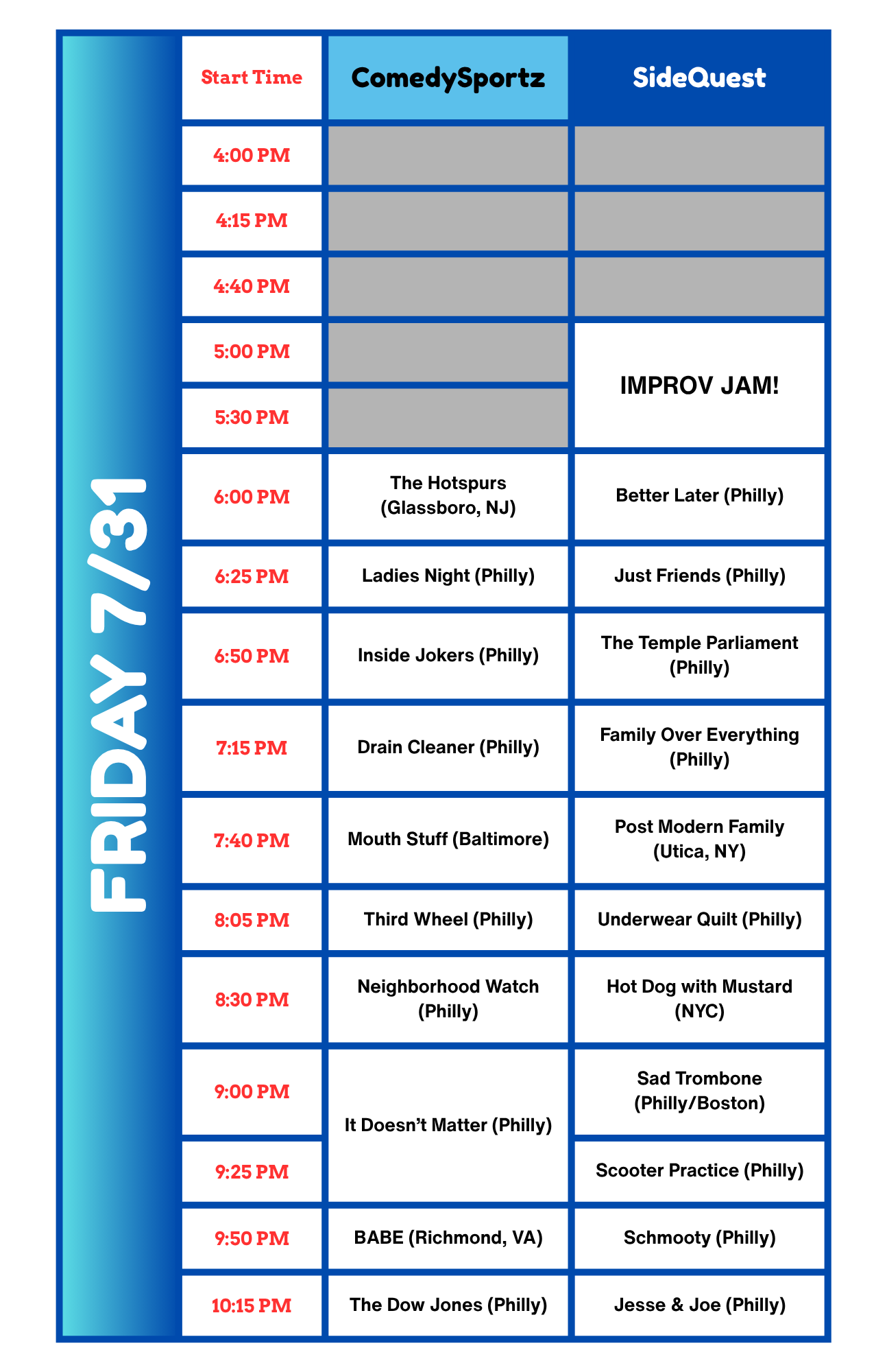 friday schedule